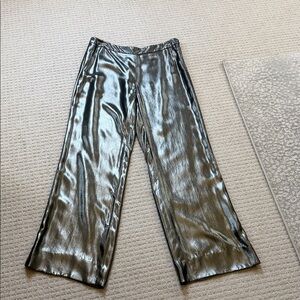 Oscar de la Renta Metallic Silver Wide-Leg Pants